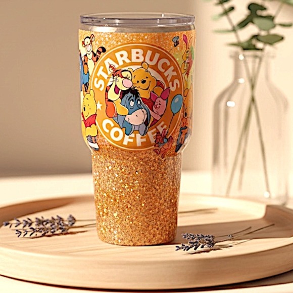Custom Other - Rare Custom Winnie the Pooh Starbucks Inspired Glitter Tumbler Orange Ms Adriana
